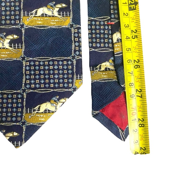 POLIFRONI Milano Men 100% Silk Tie Equestrian Horse/Jockey Blue Made In Canada - Picture 5 of 5